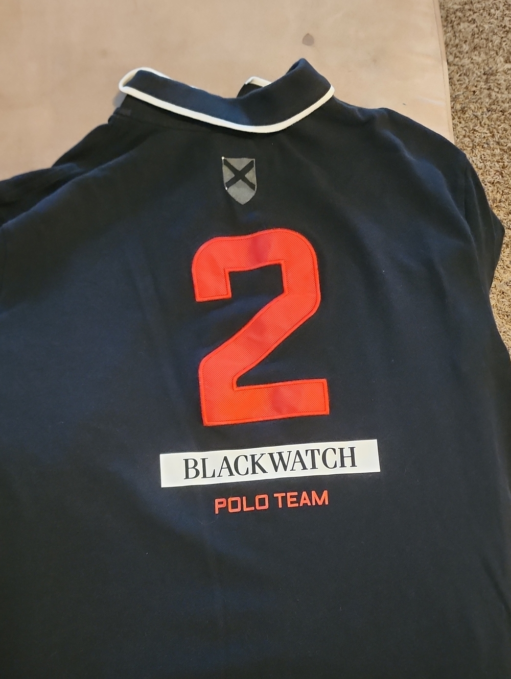 Ralph Lauren Blackwatch Black Polo Team Rugby Shirt with White & Red Accents - Picture 3 of 4